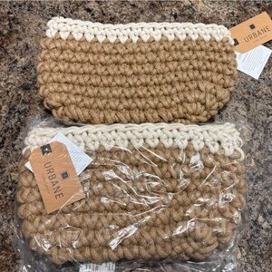 Urbane Two-Tone Chunky Knit Beanie in Tan & Cream
